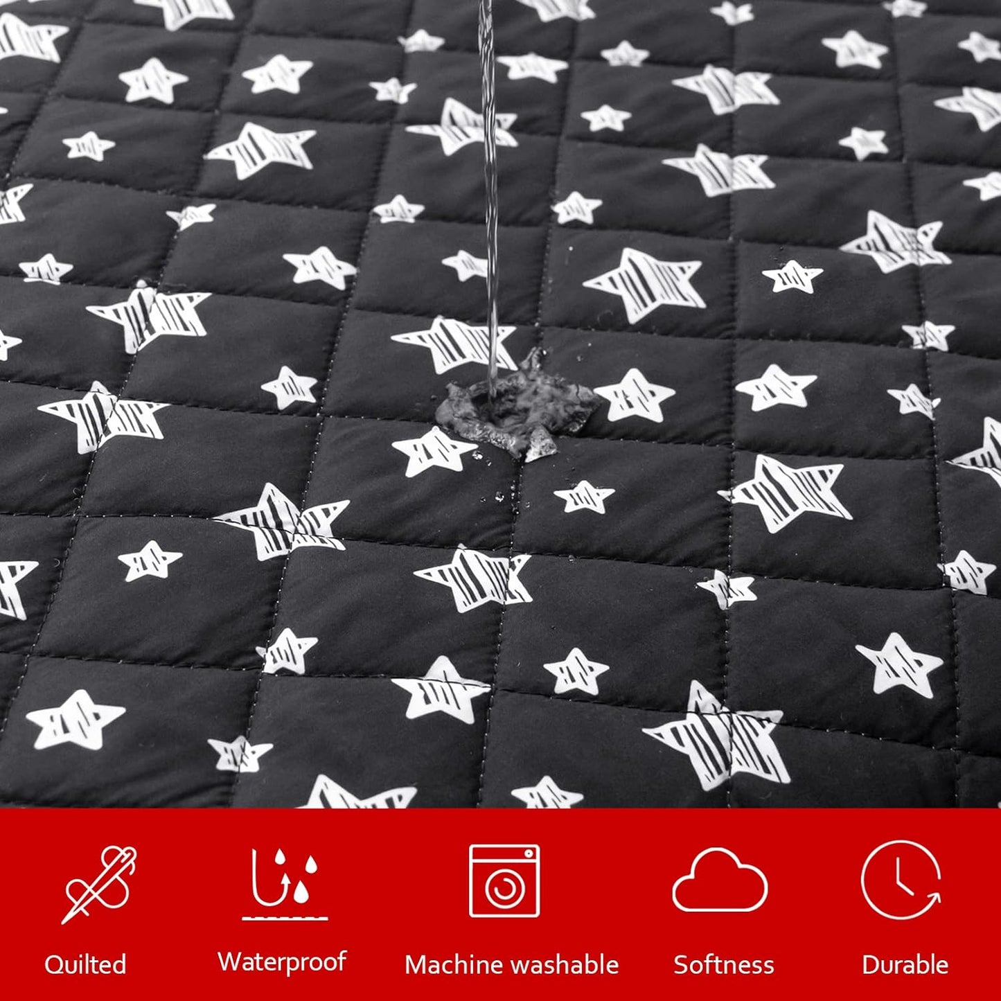Dog Bed Covers, Waterproof Dog Bed Covers Dog Pillow Cover Quilted, for Dog/Cat, Black Star