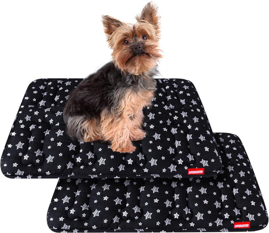 Dog Crate Mat- Soft ,Star Prints, Anti-Slip Bottom, Machine Washable,2 Pack, Black Star-Moonsea Bedding