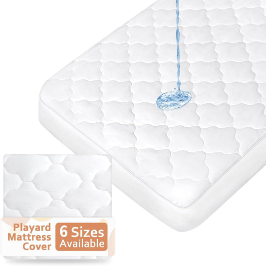 Pack N Play Mattress Pad Cover/ Protector - Ultra-Soft Microfiber, Waterproof, White (for Standard Playpen/ Mini Crib)-Moonsea Bedding