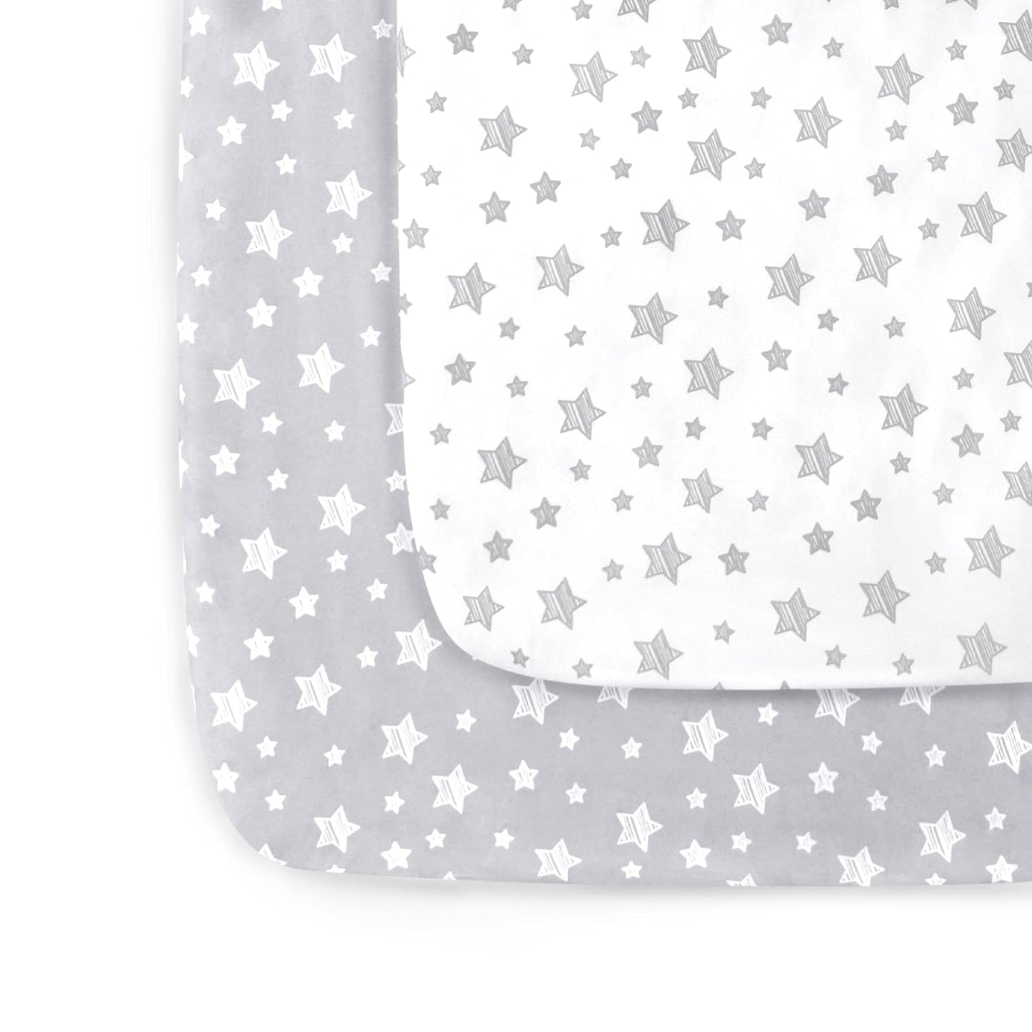 Pack n Play Sheet | Mini Crib Sheet - 2 Pack, Ultra-Soft Microfiber, Fits Graco Pack and Play, Grey Stars& White Stars-Moonsea Bedding