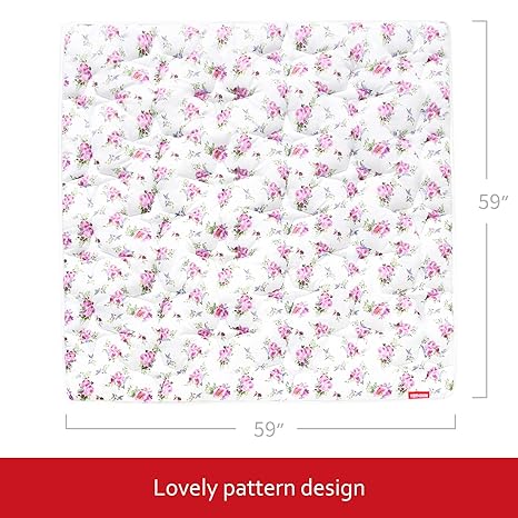 Baby Play Mat | Playpen Mat - Square 59" x 59", Large Padded Tummy Time Activity Mat for Infant & Toddler, Floral