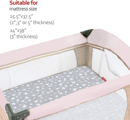 Pack n Play Sheet Quilted | Mini Crib Sheet - Pack and Play Mattress Pad Cover, Ultra-Soft Microfiber, Fits Graco Pack and Play, 2 Pack, Gray Star&Elephant