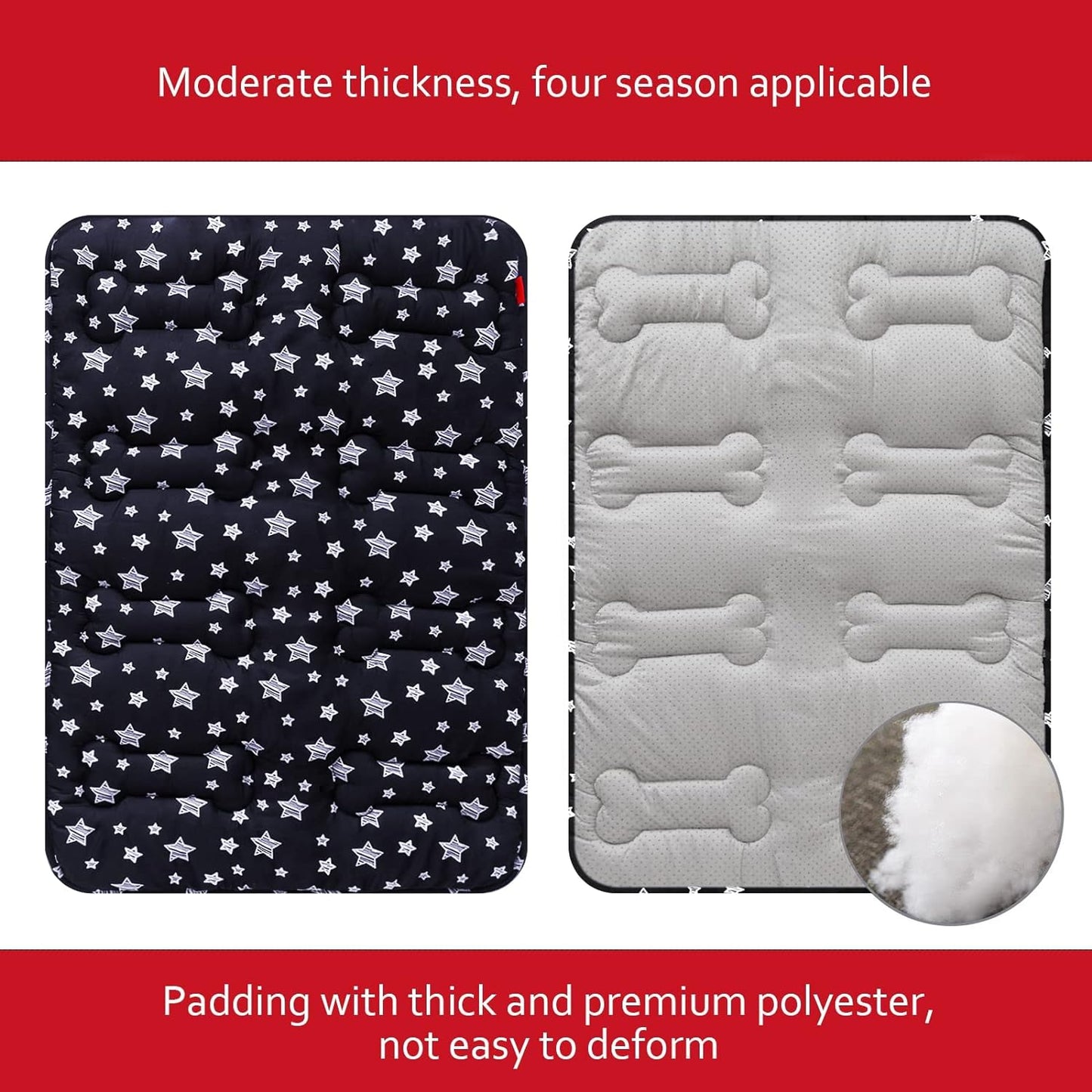 Dog Crate Mat- Soft ,Star Prints, Anti-Slip Bottom, Machine Washable, 2 Pack, Black Star