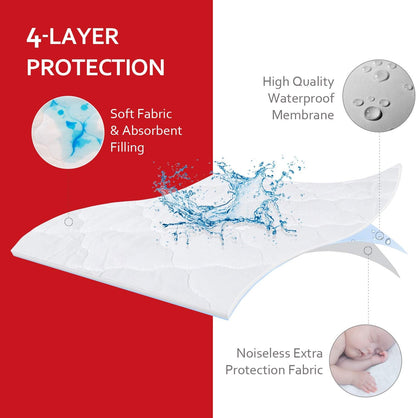 Pack N Play Mattress Pad Cover/ Protector - Ultra-Soft Microfiber, Waterproof, White (Pamo Babe Portable Playard)