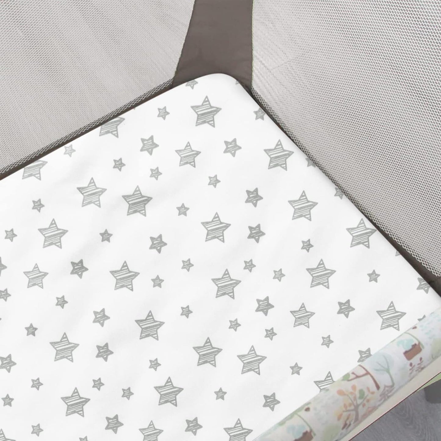 Pack n Play Sheet | Mini Crib Sheet - 2 Pack, Ultra-Soft Microfiber, Fits Graco Pack and Play, Grey Stars& White Stars