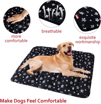 Dog Crate Mat- Soft ,Star Prints, Anti-Slip Bottom, Machine Washable, 2 Pack, Black Star