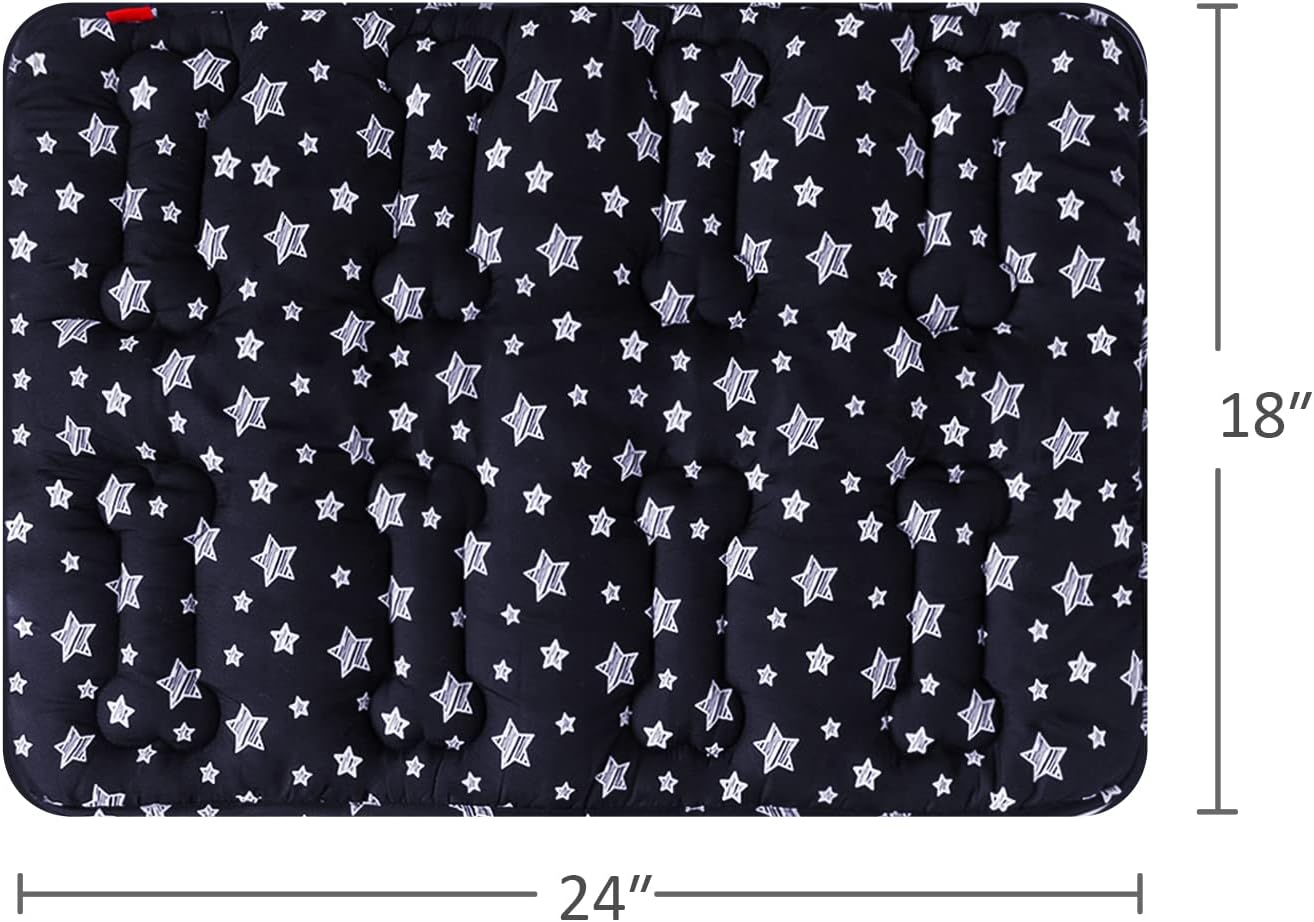 Dog Crate Mat- Soft ,Star Prints, Anti-Slip Bottom, Machine Washable, 2 Pack, Black Star