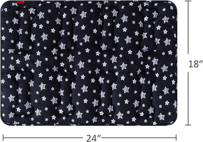 Dog Crate Mat- Soft ,Star Prints, Anti-Slip Bottom, Machine Washable, 2 Pack, Black Star