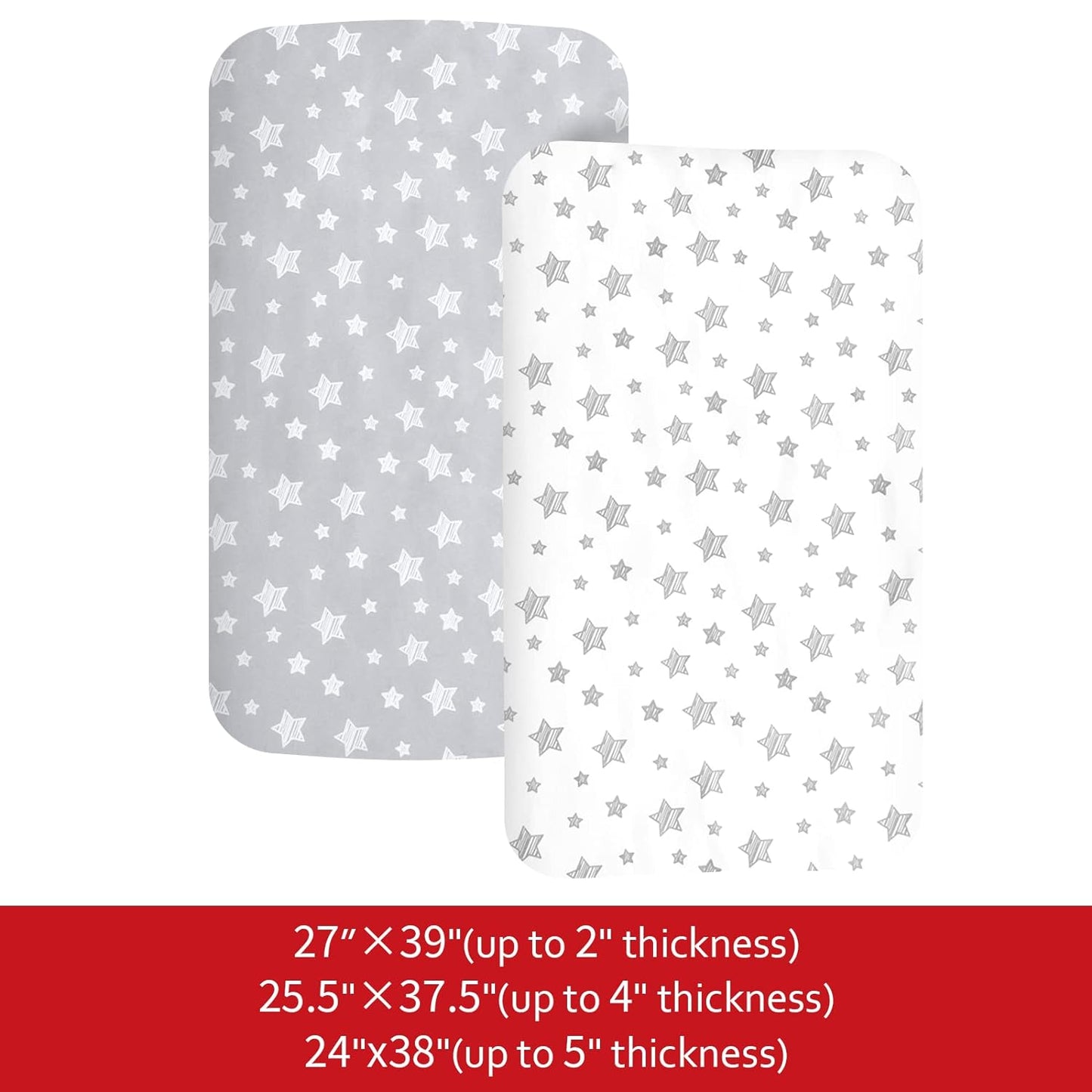 Pack n Play Sheet | Mini Crib Sheet - 2 Pack, Ultra-Soft Microfiber, Fits Graco Pack and Play, Grey Stars& White Stars