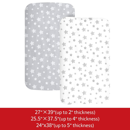 Pack n Play Sheet | Mini Crib Sheet - 2 Pack, Ultra-Soft Microfiber, Fits Graco Pack and Play, Grey Stars& White Stars