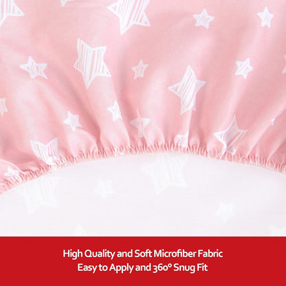 Pack n Play Sheet | Mini Crib Sheet - 2 Pack, Ultra-Soft Microfiber, Fits Graco Pack and Play, Grey Stars& Pink Stars