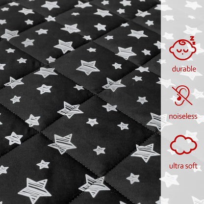 Pack n Play Sheet Quilted | Mini Crib Sheet - Pack and Play Mattress Pad Cover, Ultra-Soft Microfiber, Fits Graco Pack and Play, 2 Pack, Gray Star&Black Star