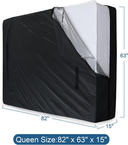 Heavy Duty Waterproof Mattress Bag for Moving & Storage with 4 Handles, Double Zippers & Adjustable Straps, Reusable Cover