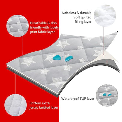 Crib Mattress Pad Protector, Waterproof, 52'' x 28'', Microfiber, Grey Star
