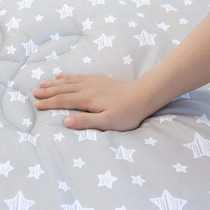 Baby Play Mat | Playpen Mat - 72" x 59", Large Padded Tummy Time Activity Mat for Infant & Toddler, Quilted with Four-Leaf Clover, Grey Star