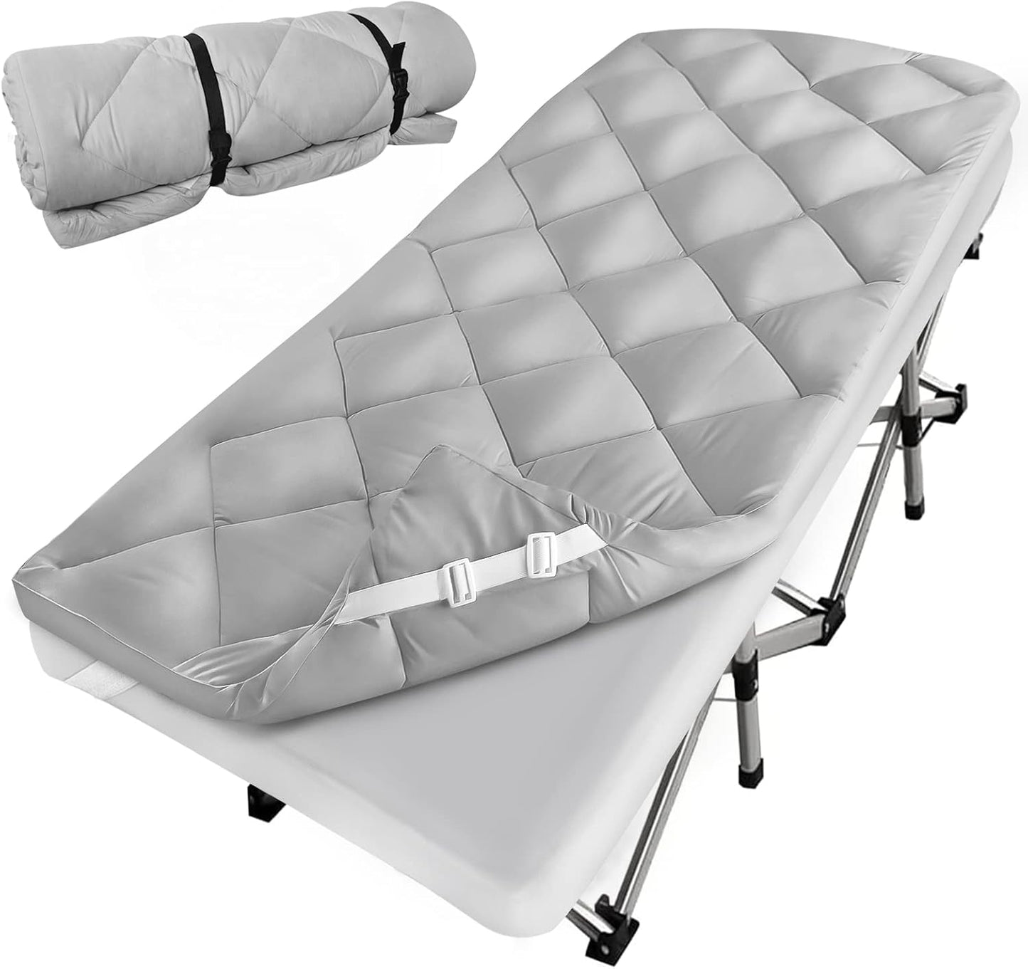 Quilted Cot Mattress Topper 75" x 30", Soft Camping Cot Pad with Non-Slip Bottom & Adjustable Straps for RV Bunk, Folding Cot, Guest Bed