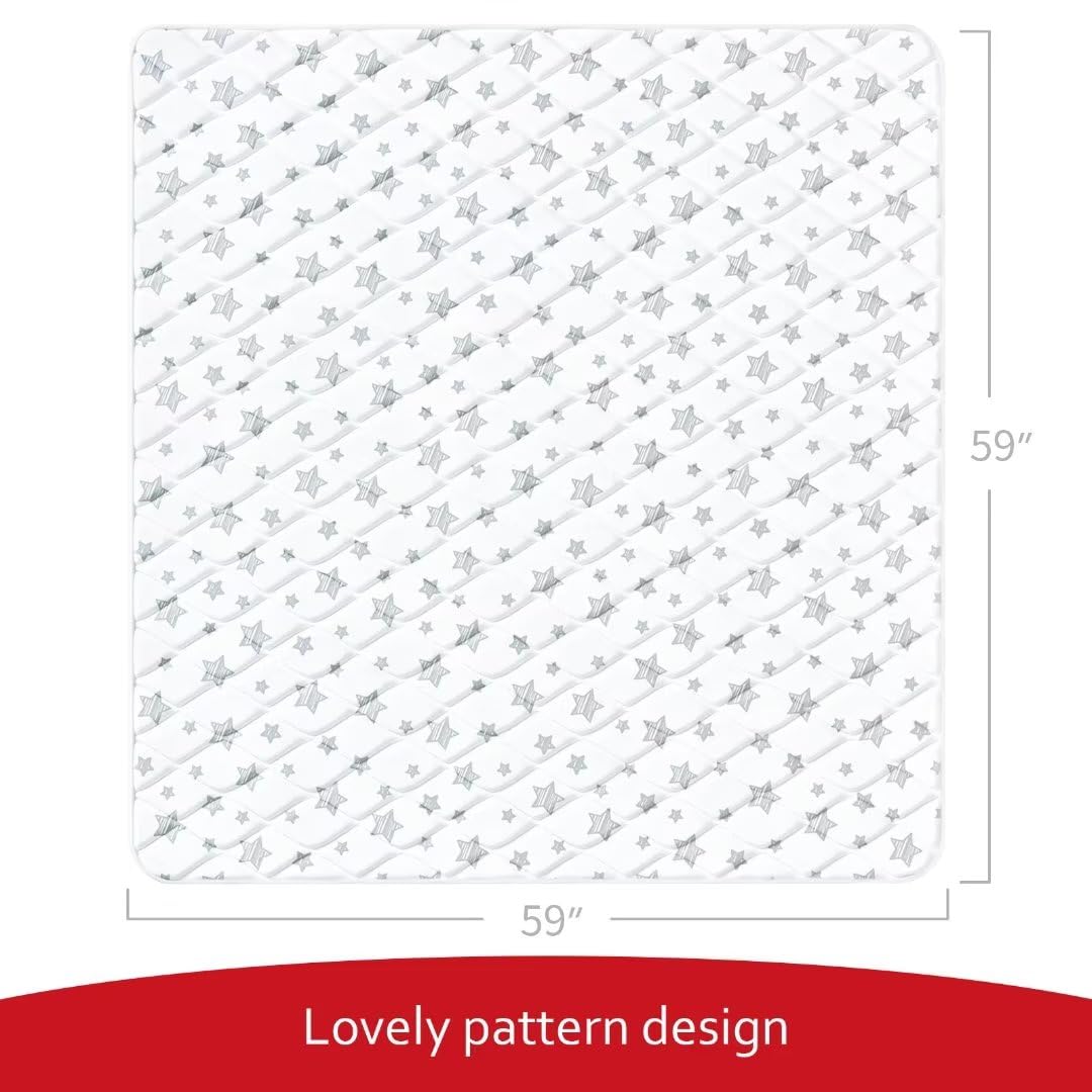 Premium Foam Baby Play Mat | Playpen Mat - Square 59" x 59", Thicker and Non-Toxic Crawling Mat for Infant & Toddler, White Stars