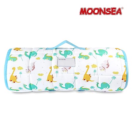 Toddler Nap Mat- Removable Pillow and Fleece Minky Blanket, 21" x 50", Dinosaur