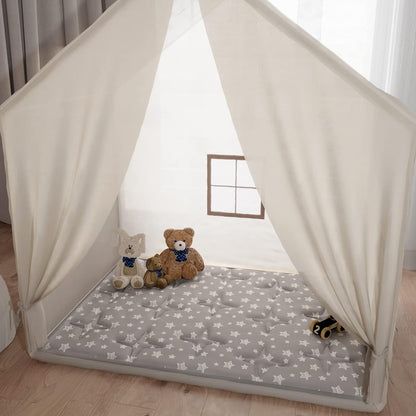 Baby Play Mat | Play Tent Mat - 53'' x 36'', Padded and Non-Slip Activity Mat for Kids and Toddlers, Grey Stars - Moonsea Bedding