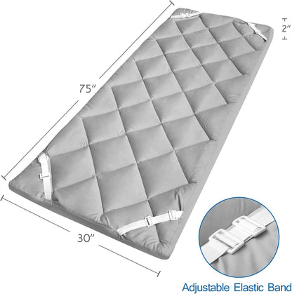 Quilted Cot Mattress Topper 75" x 30", Soft Camping Cot Pad with Non-Slip Bottom & Adjustable Straps for RV Bunk, Folding Cot, Guest Bed