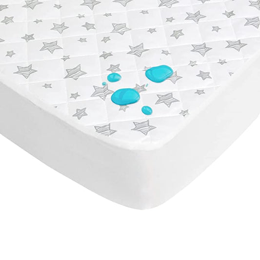 Crib Mattress Pad Protector, Waterproof, 52'' x 28'', Microfiber, White Star