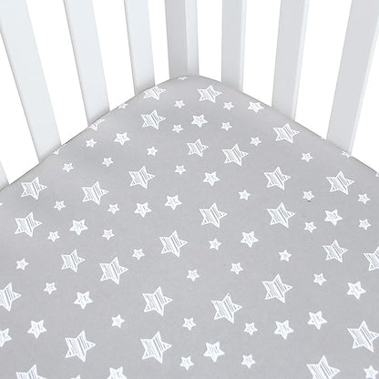 Crib Sheets - Fit For Standard Crib, Microfiber, Grey Star