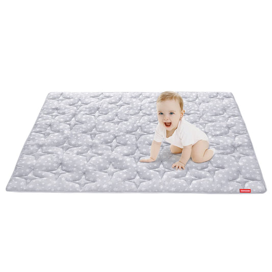 Baby Play Mat | Playpen Mat - Square 59" x 59", Large Padded Tummy Time Activity Mat for Infant & Toddler, Grey Star - Moonsea Bedding