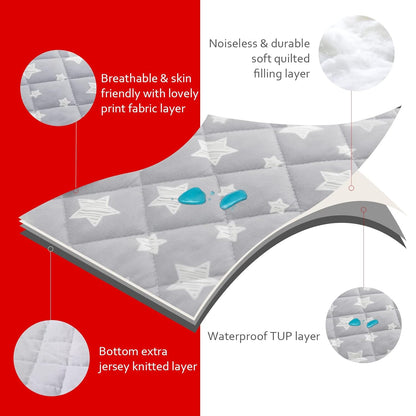 Pack n Play Sheet Quilted | Mini Crib Sheet - 2 Pack, Pack and Play Mattress Pad Cover, Ultra-Soft Microfiber,Waterproof, Fits Graco Pack and Play, Grey and White Star