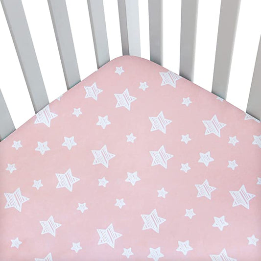 Crib Sheets - Fit For Standard Crib, Microfiber, Pink Star