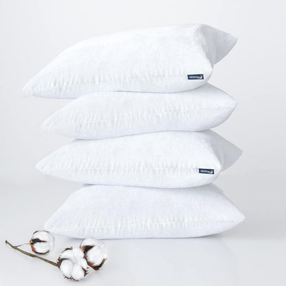 Waterproof Cotton Terry Pillow Protectors with Zipper, 4 Pack,White