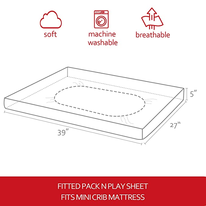 Pack and Play Sheets, Compatible with Graco Pack n Play/Mini Crib, 2 Packs, Microfiber, Elephant&Dinosaur
