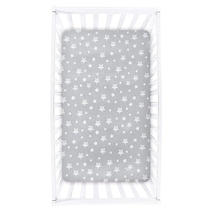 Crib Sheets - Fit For Standard Crib, Microfiber, Grey Star