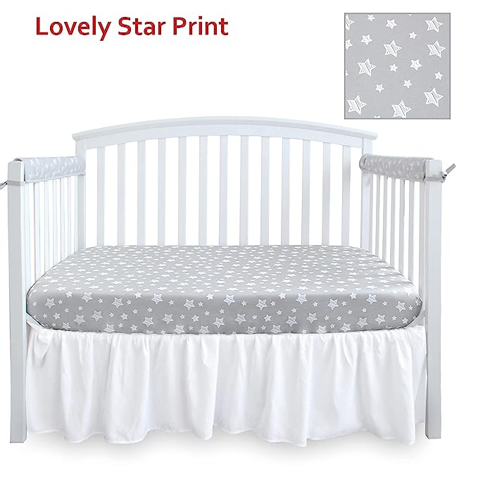 Crib Sheets - Fit For Standard Crib, Microfiber, Grey Star