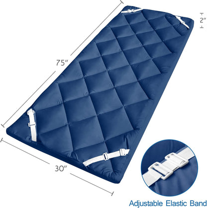 Quilted Cot Mattress Topper 75" x 30", Soft Camping Cot Pad with Non-Slip Bottom & Adjustable Straps for RV Bunk, Folding Cot, Guest Bed