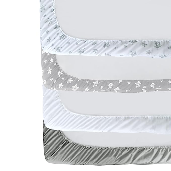 Crib sheets, Fit for Standard Size Crib, 4 Packs, Microfiber, Grey