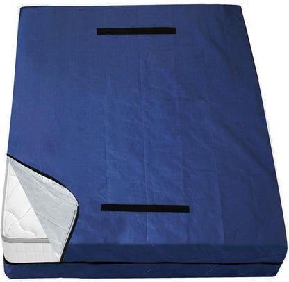 Heavy Duty Waterproof Mattress Bag for Moving & Storage with 4 Handles, Double Zippers & Adjustable Straps, Reusable Cover