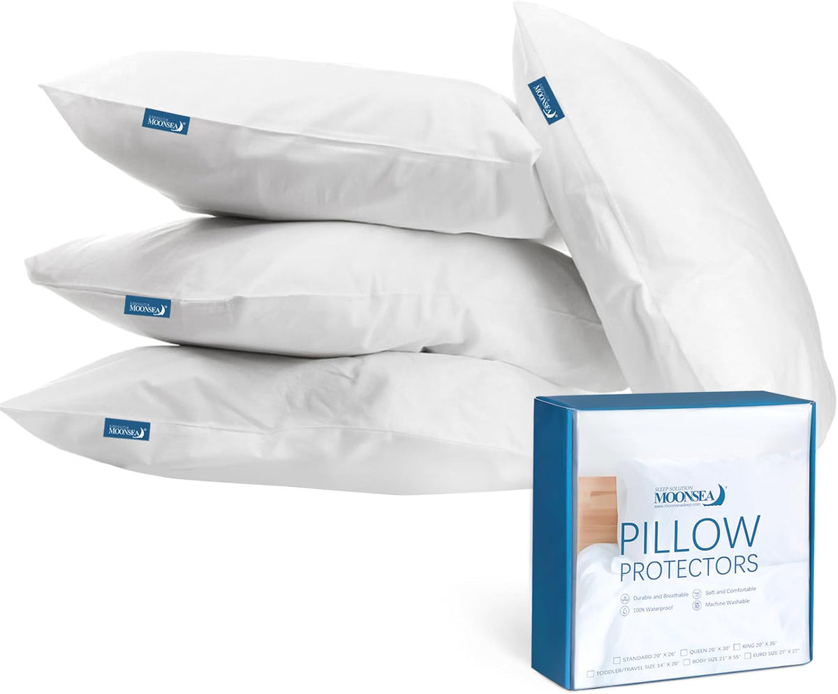 Waterproof Pillow Protectors with Zipper, 4 Pack, Soft Breathable Jersey Pillow Covers