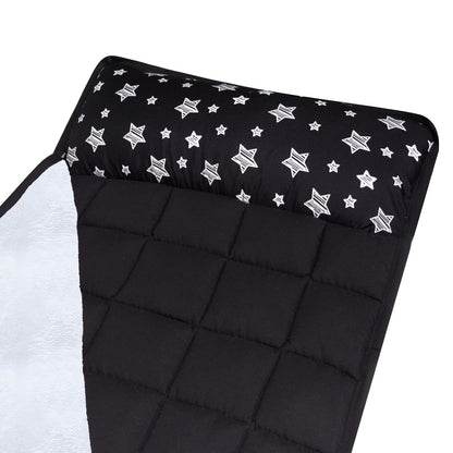 Toddler Nap Mat- Pillow And Fleece Minky Blanket, 21''x50'',Black Star