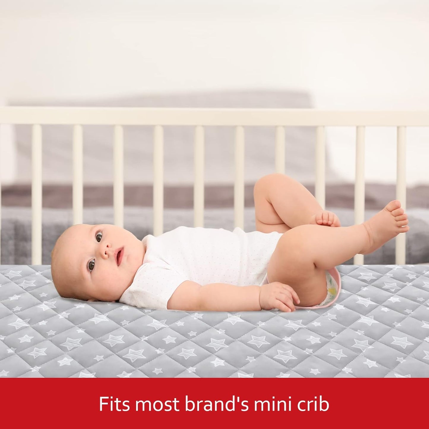 Pack n Play Sheet Quilted | Mini Crib Sheet - 2 Pack, Pack and Play Mattress Pad Cover, Ultra-Soft Microfiber,Waterproof, Fits Graco Pack and Play, Grey and White Star
