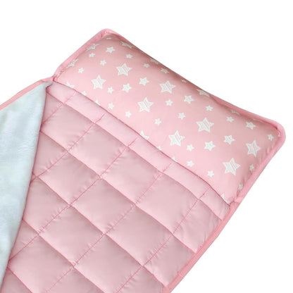 Toddler Nap Mat- Pillow And Fleece Minky Blanket, 21''x50'',Pink Star
