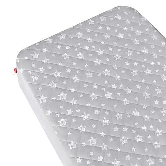 Crib Mattress Pad Protector, Waterproof, 52'' x 28'', Microfiber, Grey Star