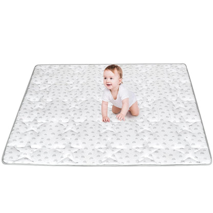 Baby Play Mat | Playpen Mat - 50" x 50", Large Padded Tummy Time Activity Mat for Infant & Toddler, White Rainbow - Moonsea Bedding