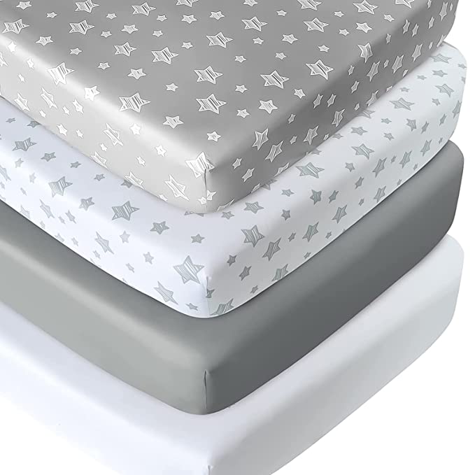 Crib sheets, Fit for Standard Size Crib, 4 Packs, Microfiber, Grey