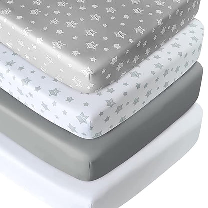 Crib sheets, Fit for Standard Size Crib, 4 Packs, Microfiber, Grey