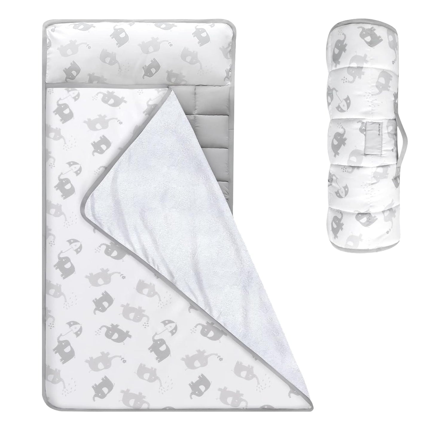 Toddler Nap Mat- Pillow And Fleece Minky Blanket, 21''x50'', Grey Star