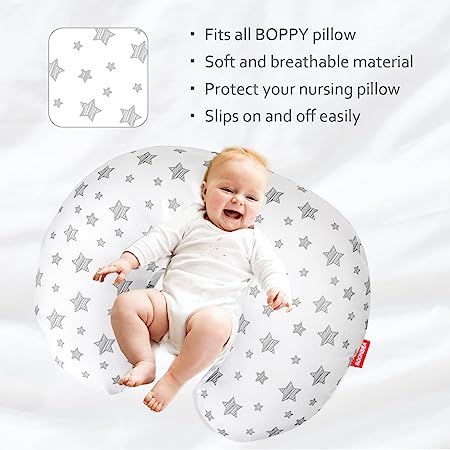 Nursing Pillow Cover, Snug Fits Boppy Nursing Pillows, White, Star Print