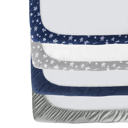 Crib sheets, Fit for Standard Size Crib, 4 Packs, Microfiber, Navy