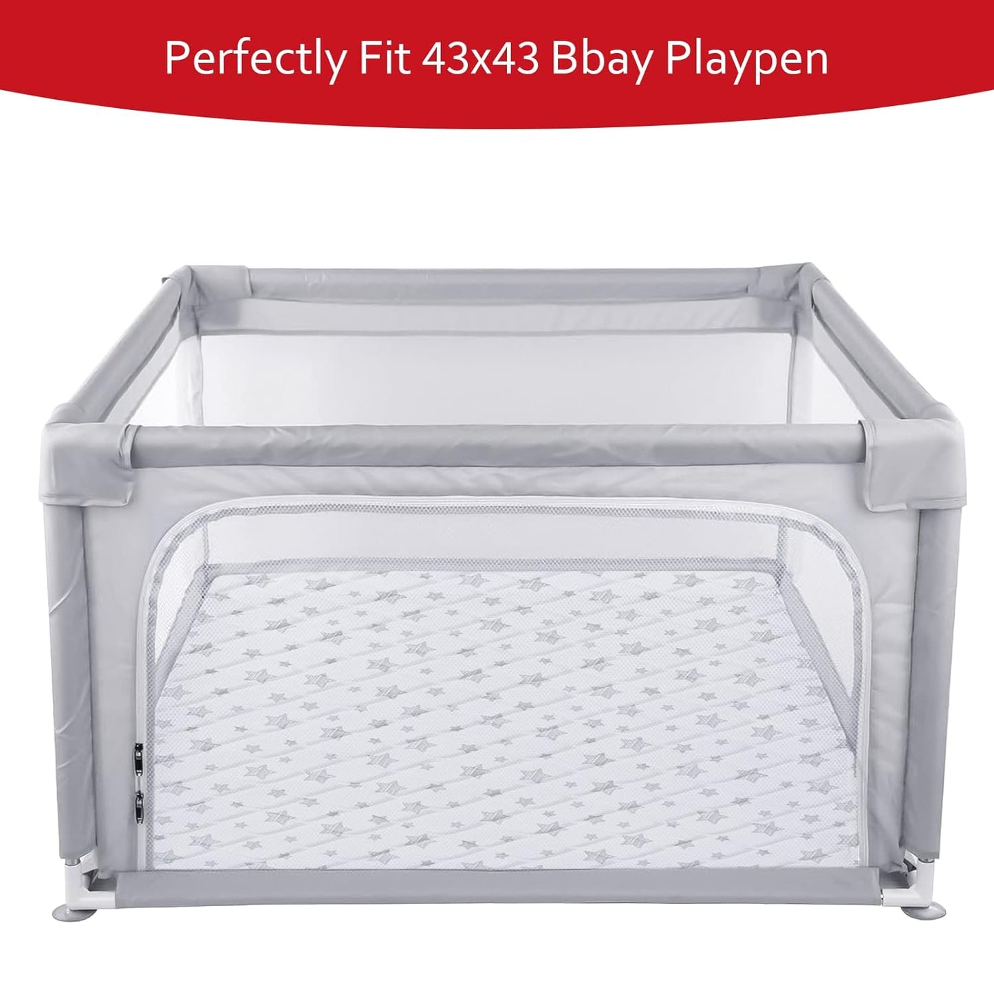 Premium Foam Baby Play Mat | Playpen Mat - Square 43" x 43", Thicker and Non-Toxic Crawling Mat for Infant & Toddler, White Star