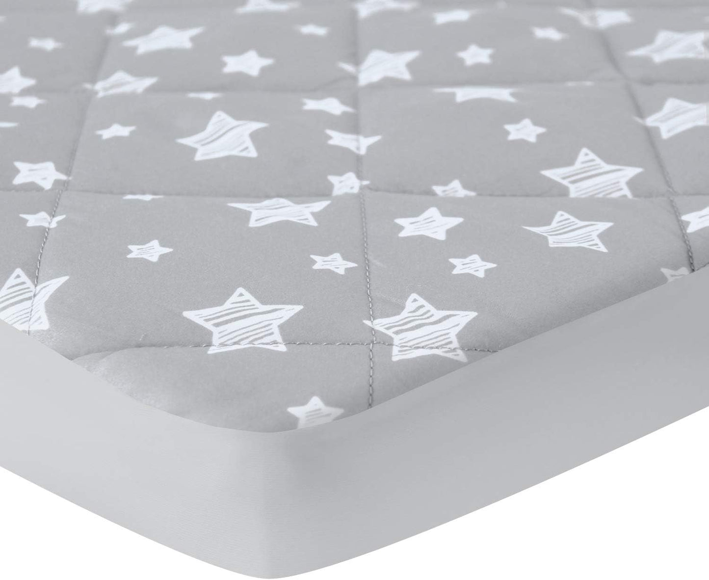 Pack n Play Sheet Quilted | Mini Crib Sheet - Pack and Play Mattress Pad Cover, Ultra-Soft Microfiber, Fits Graco Pack and Play, Grey Star