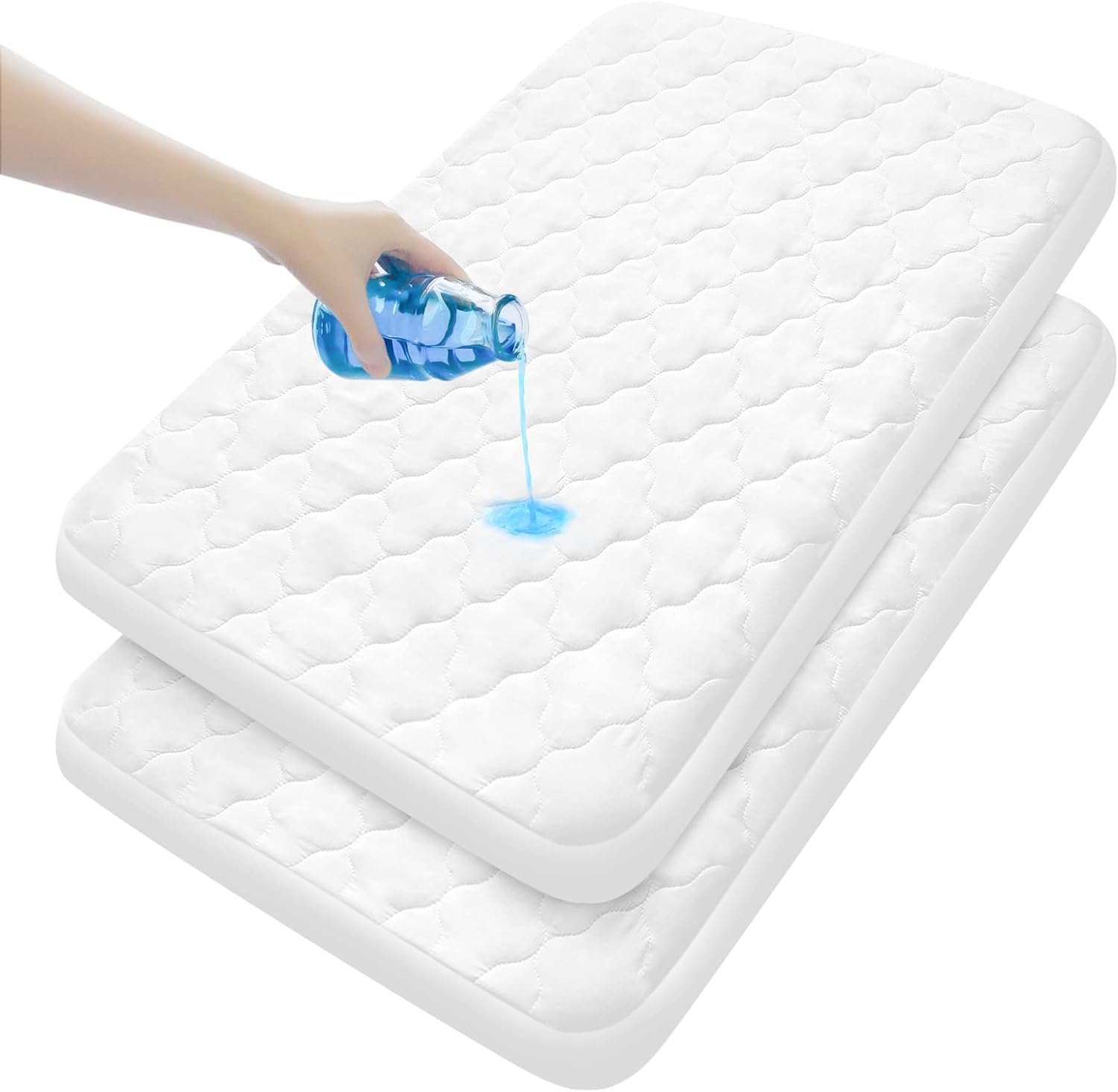 Pack N Play Mattress Pad Cover/ Protector - 2 Pack, Ultra-Soft Microfiber, Waterproof, White (for Standard Playpen/ Mini Crib) - Moonsea Bedding